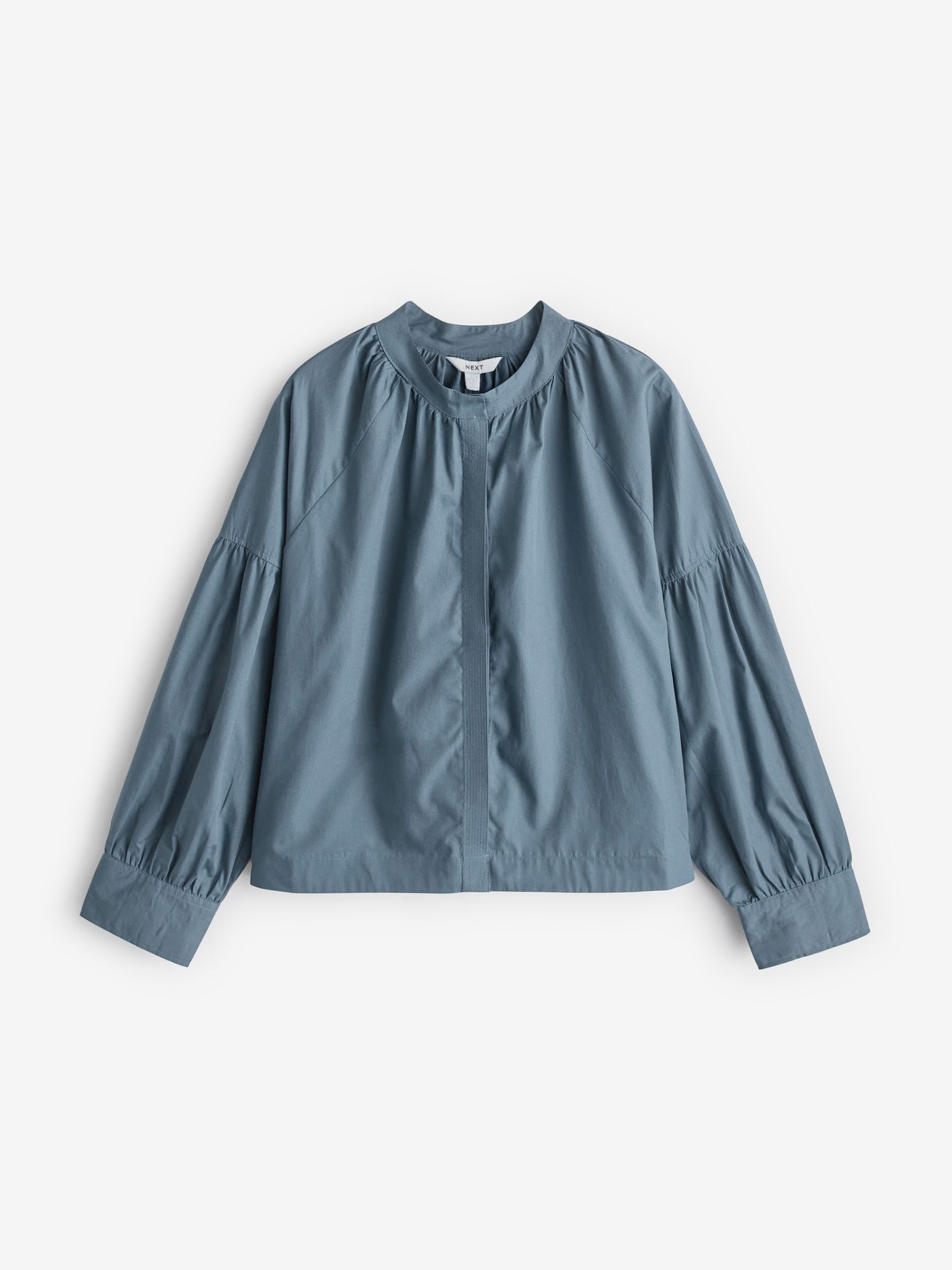 【送料無料キャンペーン】 Cotton Sleeve Long Blue Dark Buy Poplin Next from Blouse トップス