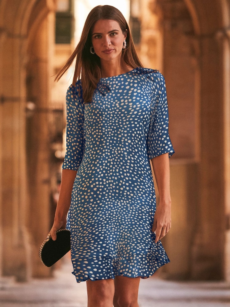 Sosandar Blue Ruffle Hem Shift Dress - Image 1 of 1