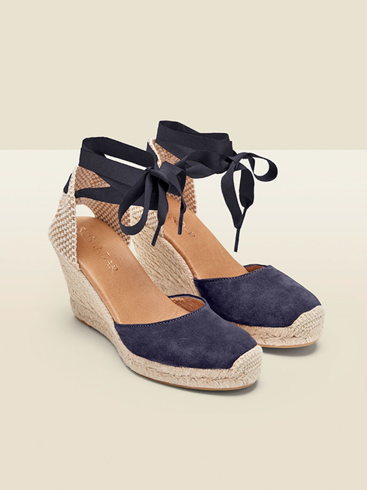 Sosandar Blue Perla Suede Valenciana Wedge Espadrilles - Image 5 of 5