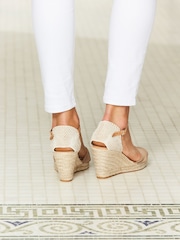 Sosandar Natural Tie Ankle Mid Wedge Canvas Espadrilles - Image 2 of 3