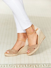 Sosandar Natural Tie Ankle Mid Wedge Canvas Espadrilles - Image 3 of 3