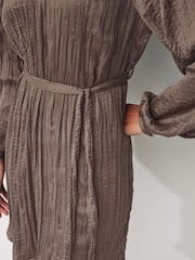 Brown Long Sleeve Crinkle Satin Mini Dress - Image 4 of 6