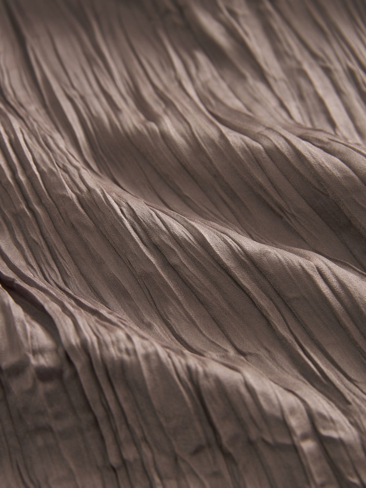 Brown Long Sleeve Crinkle Satin Mini Dress - Image 6 of 6