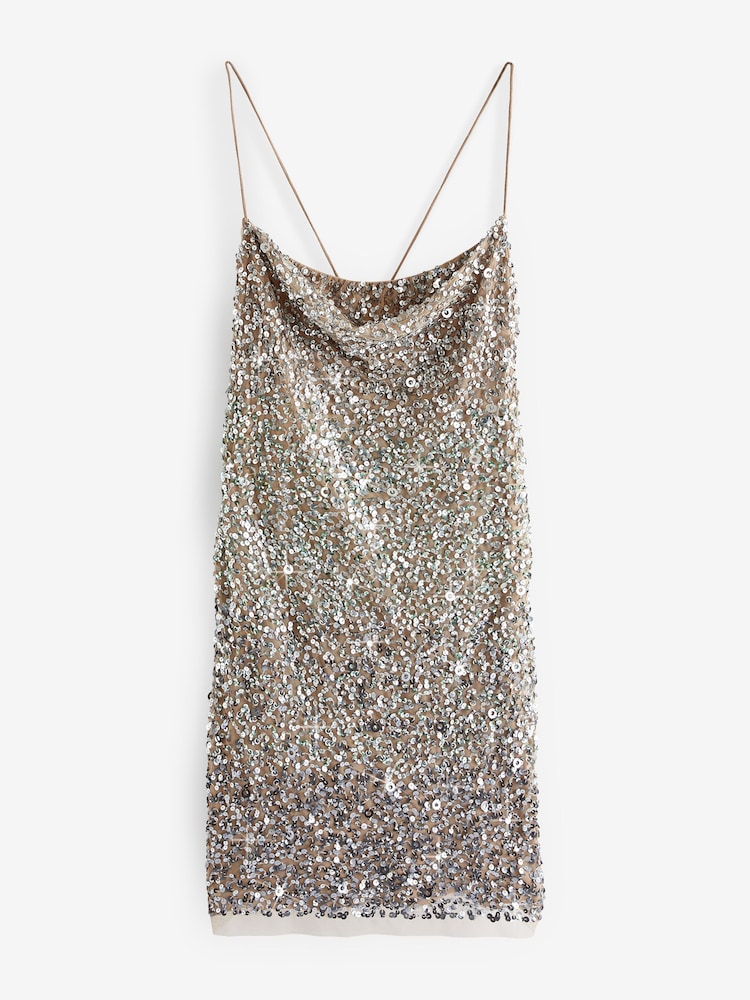 Ombre Mink Brown Mini Sequin Cami Dress - Image 6 of 7