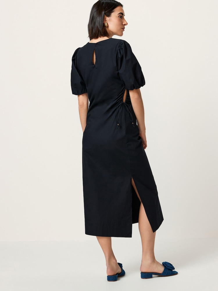 Czarny - Ruched Side Puff Sleeve Midi Dress - Image 3 of 6