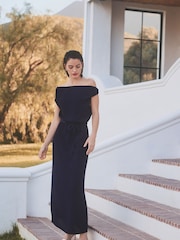 Navy Blue Sleeveless Knot Shoulder Column Maxi Dress - Image 1 of 5