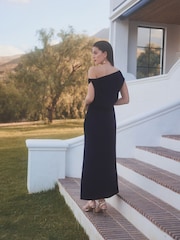 Navy Blue Sleeveless Knot Shoulder Column Maxi Dress - Image 2 of 5