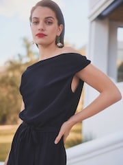 Navy Blue Sleeveless Knot Shoulder Column Maxi Dress - Image 3 of 5