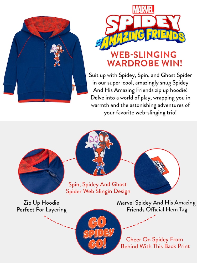 Character Blue 100% Cotton Spidey And His Amazing Friends Hoodie - Image 7 of 7