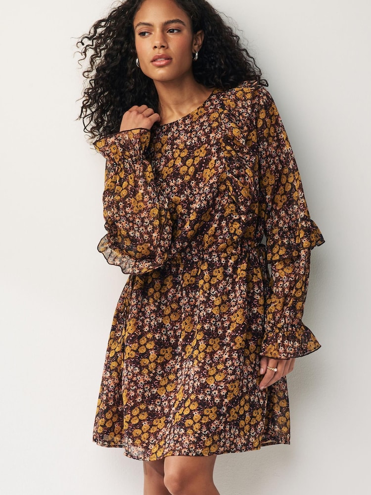Lilac Floral Ruffle Long Sleeve Mini Dress - Image 1 of 7 Lilac Floral Ruffle Long Sleeve Mini Dress - Image 1 of 7