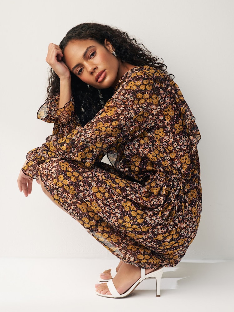 Lilac Floral Ruffle Long Sleeve Mini Dress - Image 7 of 7 Lilac Floral Ruffle Long Sleeve Mini Dress - Image 7 of 7