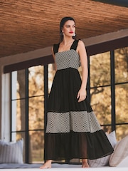 Black Crochet Detail Tiered Maxi Dress - Image 1 of 6