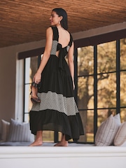 Black Crochet Detail Tiered Maxi Dress - Image 2 of 6