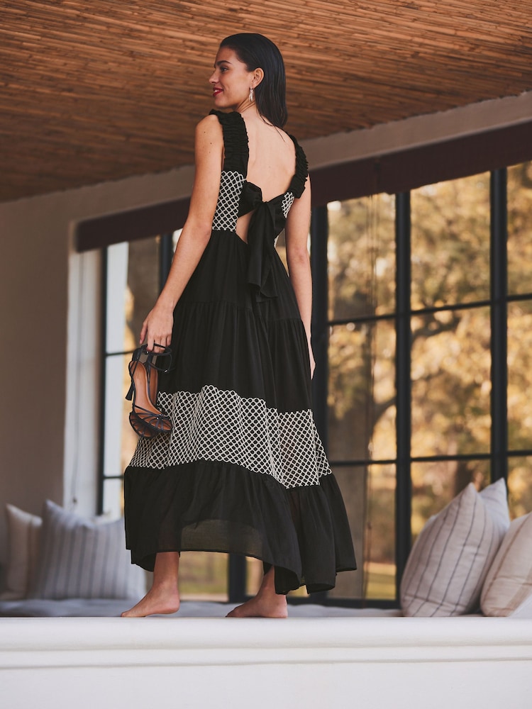 Black Crochet Detail Tiered Maxi Dress - Image 2 of 6
