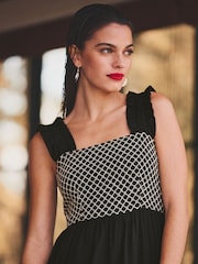 Black Crochet Detail Tiered Maxi Dress - Image 3 of 6