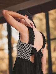 Black Crochet Detail Tiered Maxi Dress - Image 4 of 6