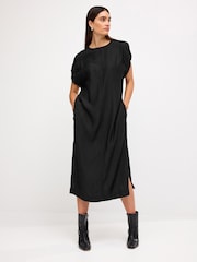 Black Short Sleeve Column T-shirt Midi Dress - Image 1 of 6