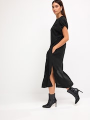 Black Short Sleeve Column T-shirt Midi Dress - Image 2 of 6