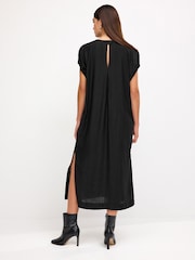 Black Short Sleeve Column T-shirt Midi Dress - Image 3 of 6
