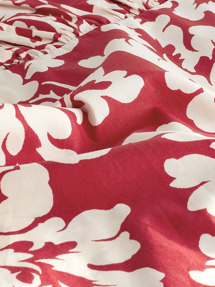 Red/White Printed Mini Puff Sleeve Ruched Front Dress - Image 6 of 6
