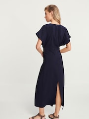 Navy Blue Twist Waist Short Sleeve Midi Dress - Image 3 of 6
