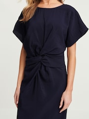Navy Blue Twist Waist Short Sleeve Midi Dress - Image 4 of 6
