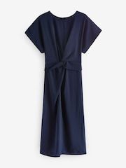 Navy Blue Twist Waist Short Sleeve Midi Dress - Image 5 of 6