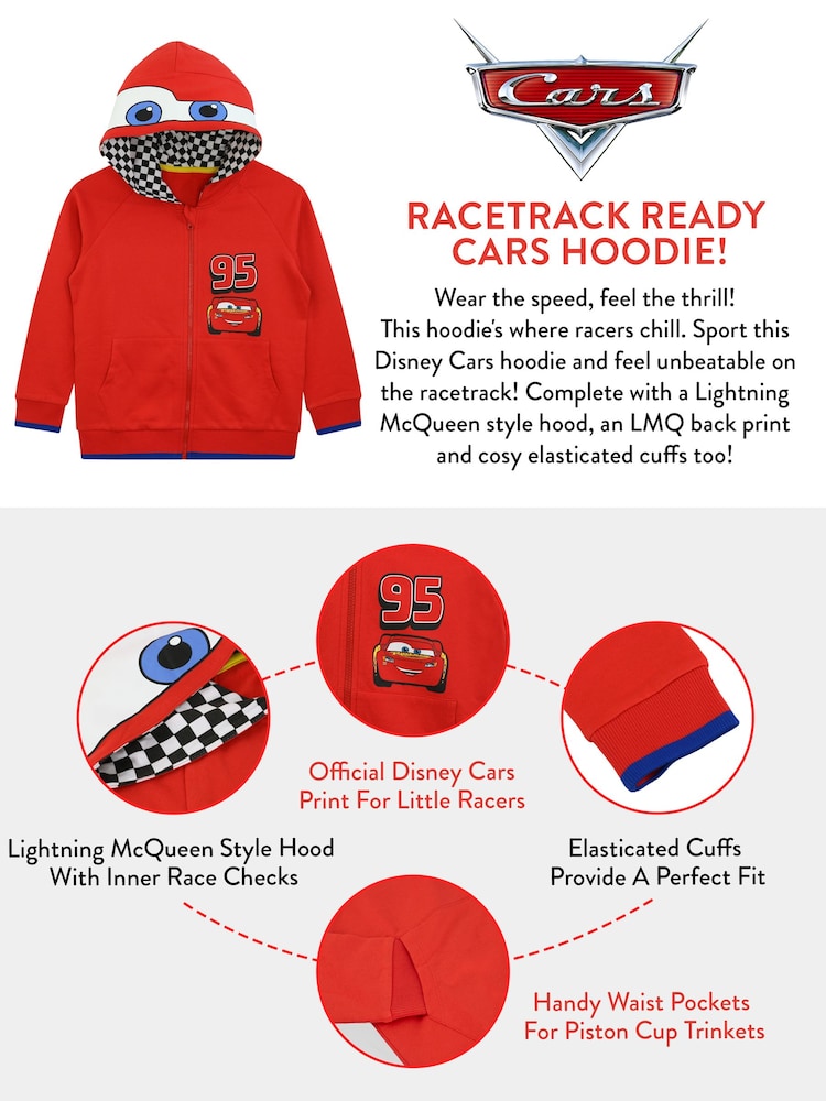 Character Red 100% Cotton Disney Cars Hoodie - Image 5 of 5