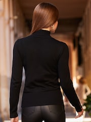 Sosandar Black Zip Cuff Crew Neck Jumper - Image 2 of 4
