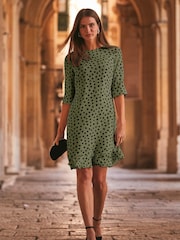 Sosandar Green Ruffle Hem Shift Dress - Image 2 of 4