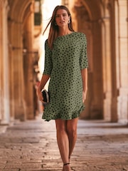 Sosandar Green Ruffle Hem Shift Dress - Image 4 of 4