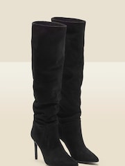 Sosandar Black Suede Heeled Slouch High Leg Boots - Image 2 of 3