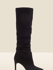 Sosandar Black Suede Heeled Slouch High Leg Boots - Image 3 of 3