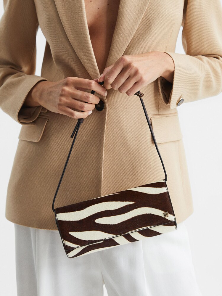 Reiss Mocha Dakota Zebra Calf Hair Baguette Bag - Image 3 of 8