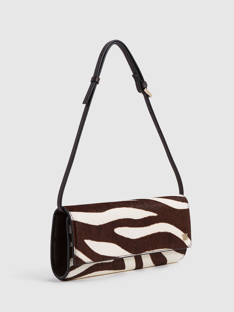 Reiss Mocha Dakota Zebra Calf Hair Baguette Bag - Image 5 of 8