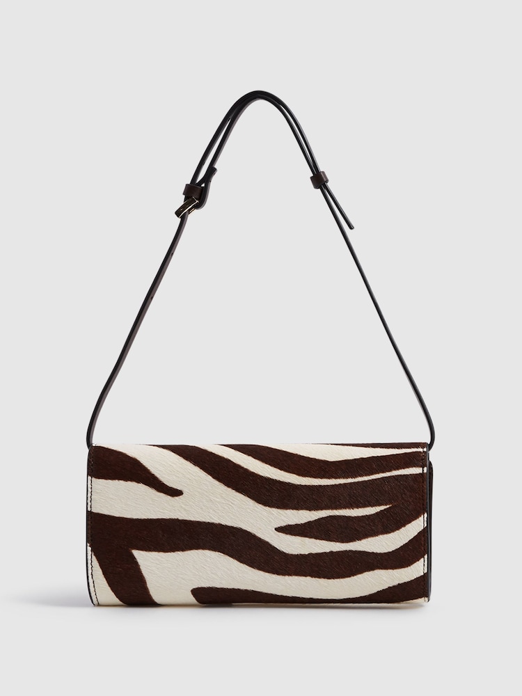 Reiss Mocha Dakota Zebra Calf Hair Baguette Bag - Image 6 of 8
