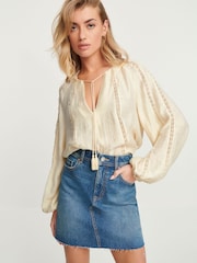 Ecru Textured Long Sleeve V-Neck Blouse - Image 1 of 7