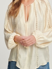 Ecru Textured Long Sleeve V-Neck Blouse - Image 2 of 7