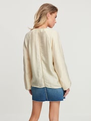 Ecru Textured Long Sleeve V-Neck Blouse - Image 5 of 7