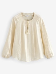 Ecru Textured Long Sleeve V-Neck Blouse - Image 6 of 7