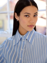 Blue Asymetric Hem Stripe Shirt - Image 4 of 6
