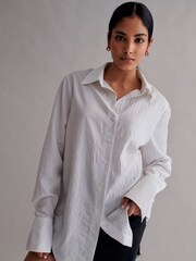 White Asymetric Hem Stripe Shirt - Image 1 of 5
