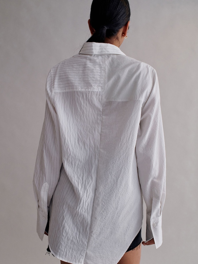 White Asymetric Hem Stripe Shirt - Image 2 of 5