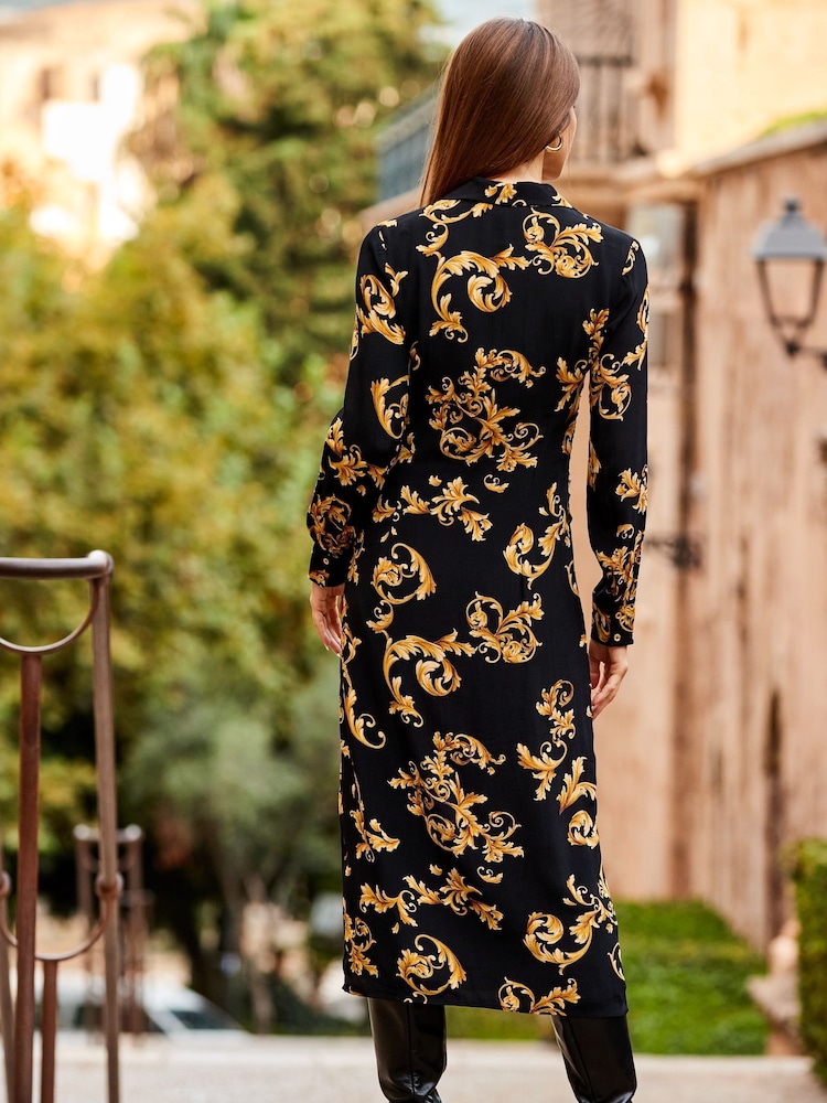 Sosandar Black Midi Shirt Dress - Image 2 of 4 Sosandar Black Midi Shirt Dress - Image 2 of 4