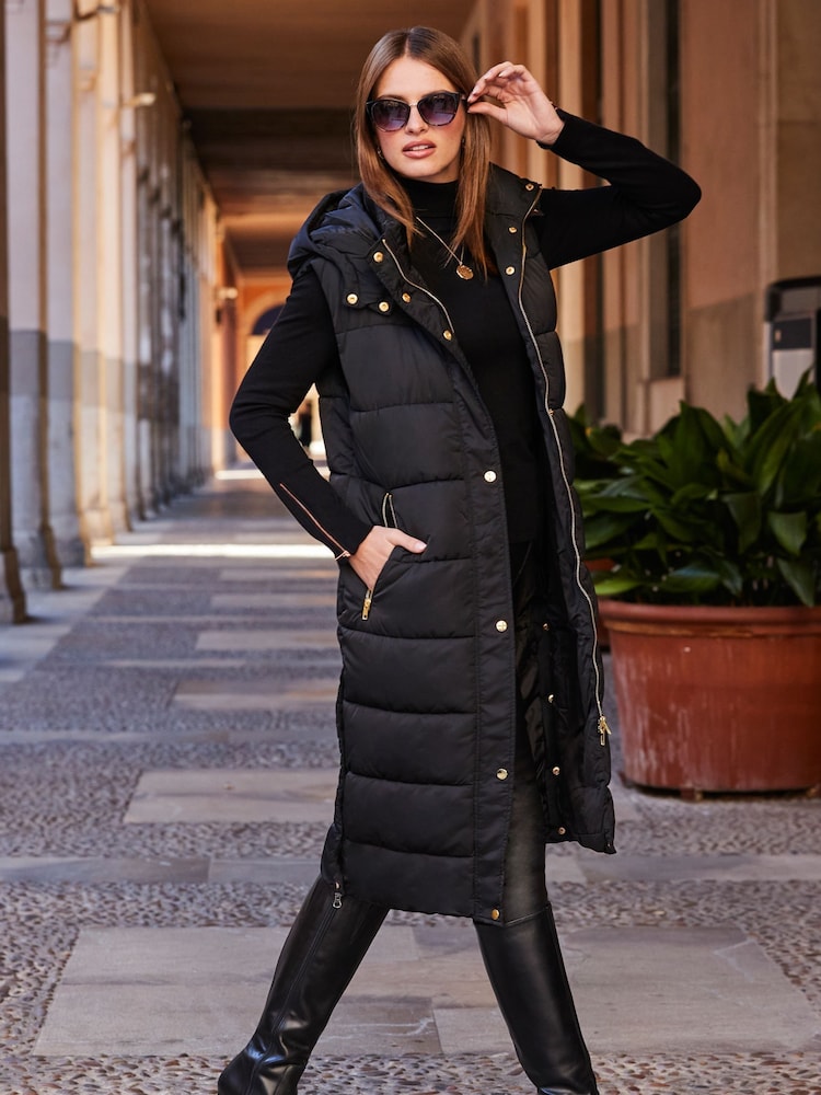 Sosandar Black Longline Padded Gilet - Image 1 of 5