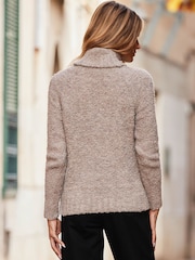 Sosandar Brown Roll Neck Boucle Slouch Jumper - Image 2 of 4