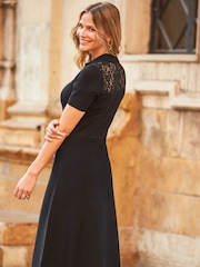 Sosandar Black Lace Insert Dress With Zip Detail - Image 3 of 5