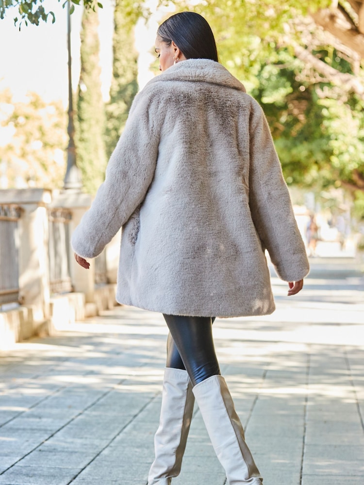 Sosandar Natural Sosandar Chocolate Faux Fur Coat - Image 2 of 5