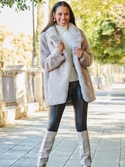 Sosandar Natural Sosandar Chocolate Faux Fur Coat - Image 3 of 5