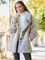 Sosandar Natural Sosandar Chocolate Faux Fur Coat - Image 4 of 5